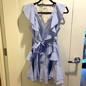 Blue and White Striped Ruffle mini Dress Size L
